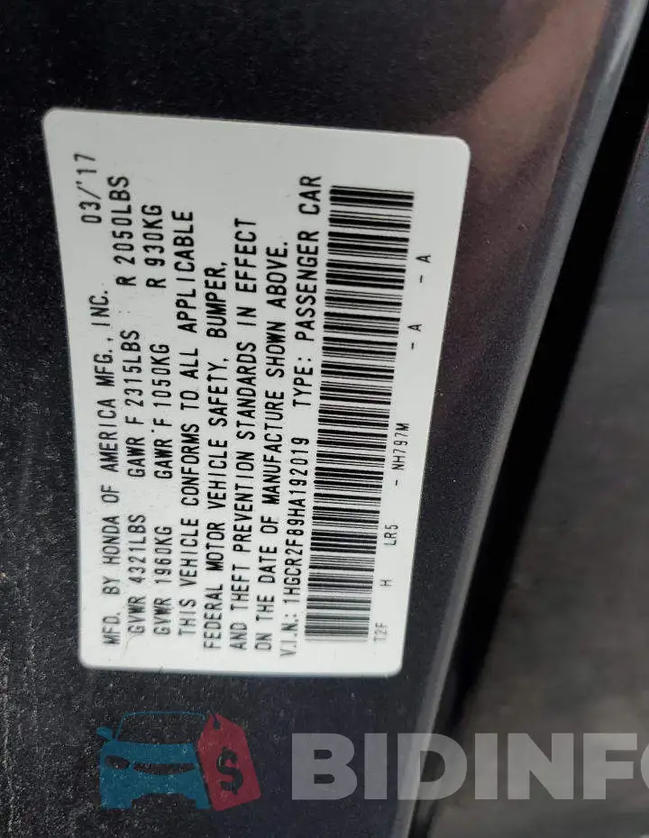 1HGCR2F89HA192019 Photo# 12