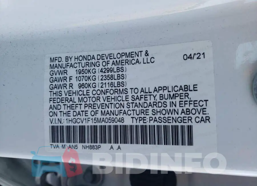 1HGCV1F15MA059048 Photo# 12