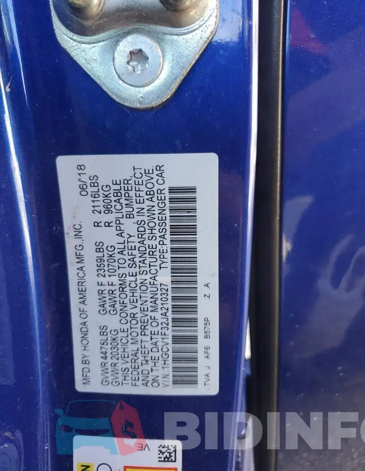 1HGCV1F32JA210327 Photo# 13