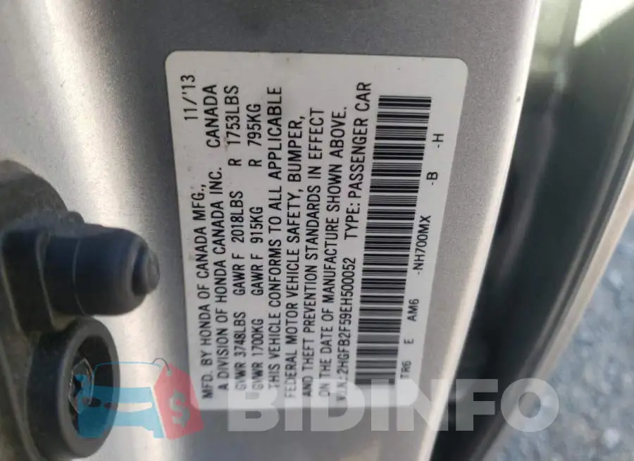 2HGFB2F59EH500052 Photo# 12