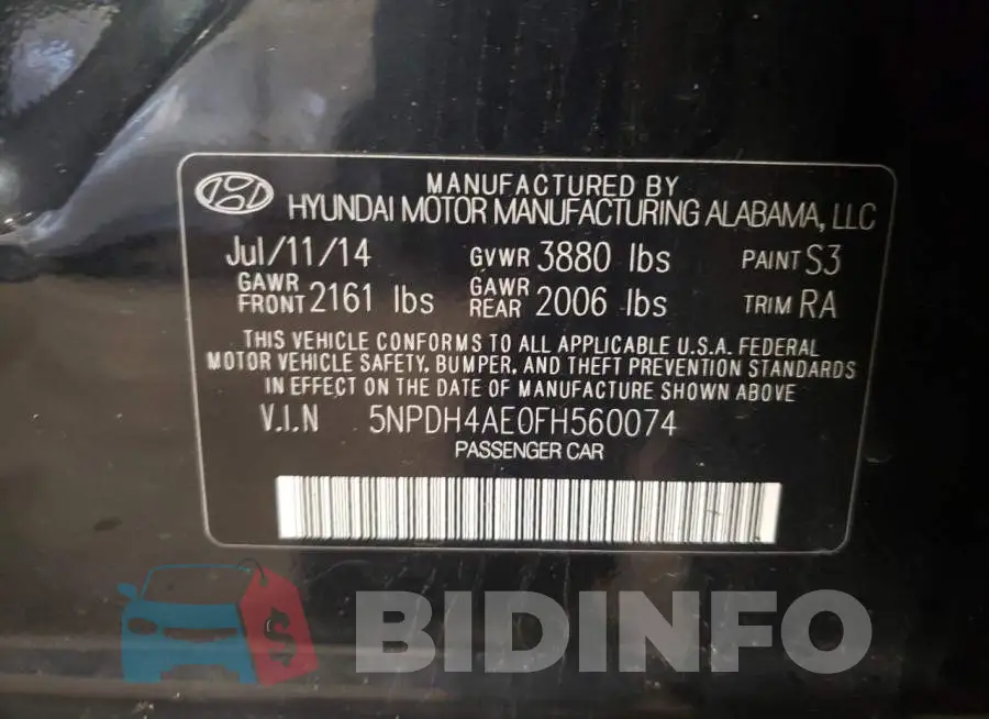 5NPDH4AE0FH560074 Photo# 12