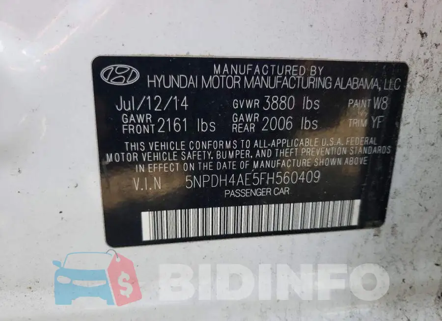 5NPDH4AE5FH560409 Photo# 12