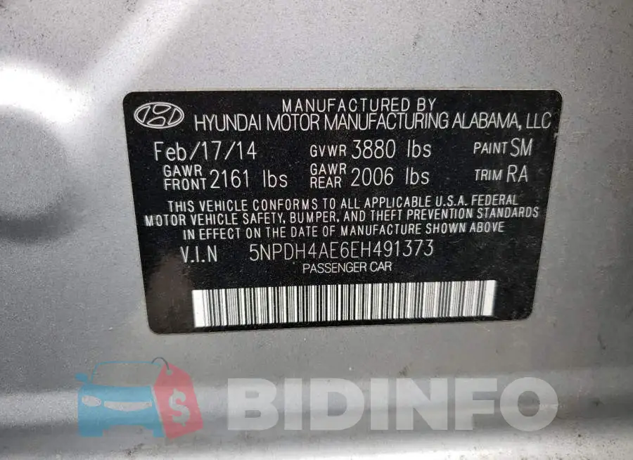 5NPDH4AE6EH491373 Photo# 12