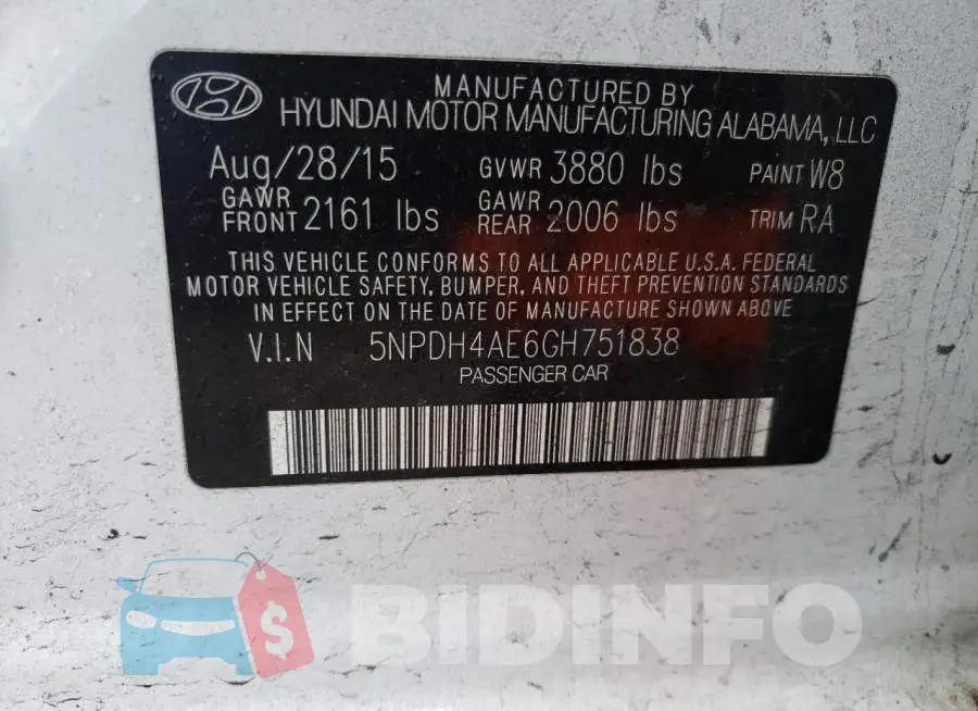 5NPDH4AE6GH751838 Photo# 12
