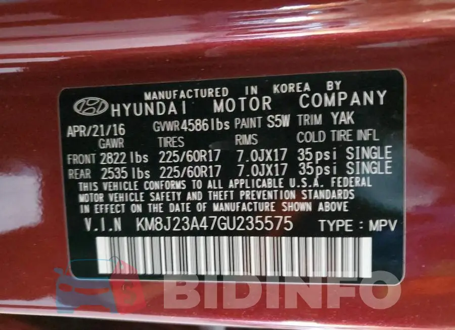 KM8J23A47GU235575 Photo# 13