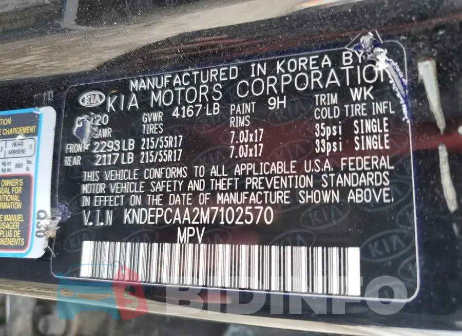KNDEPCAA2M7102570 Photo# 13