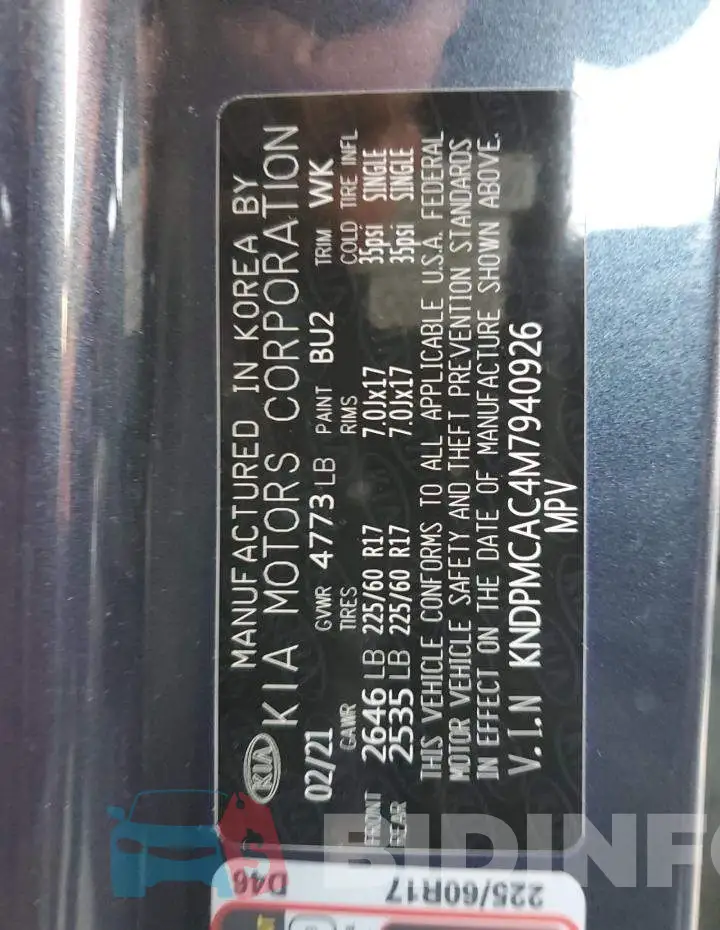 KNDPMCAC4M7940926 Photo# 14