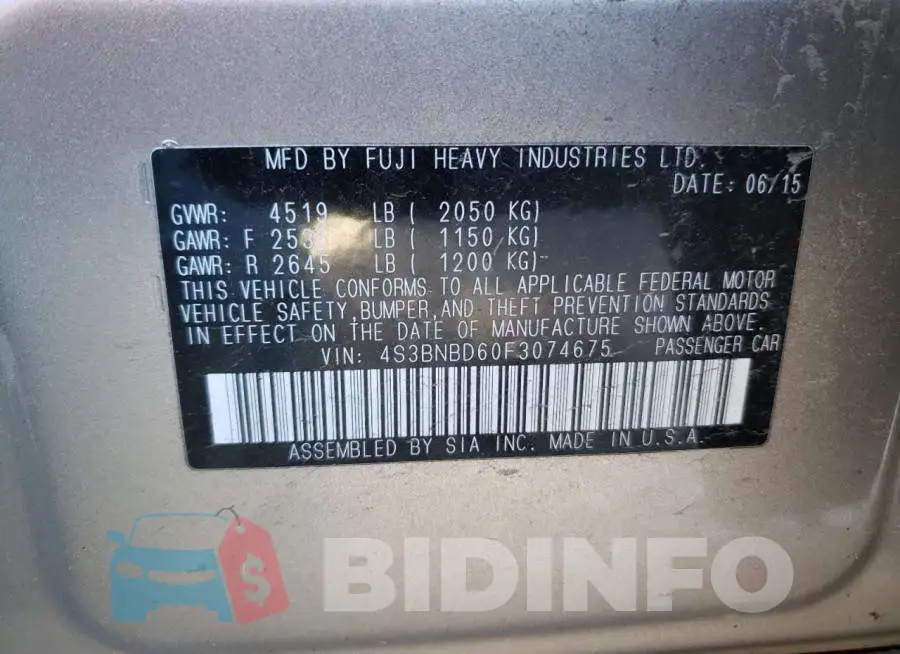 4S3BNBD60F3074675 Photo# 12