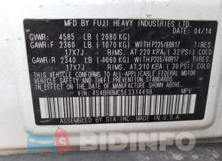 4S4BRBMC5E3314498 Photo# 13