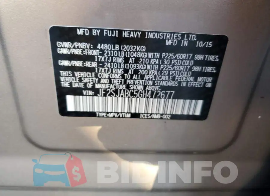 JF2SJABC5GH472677 Photo# 12