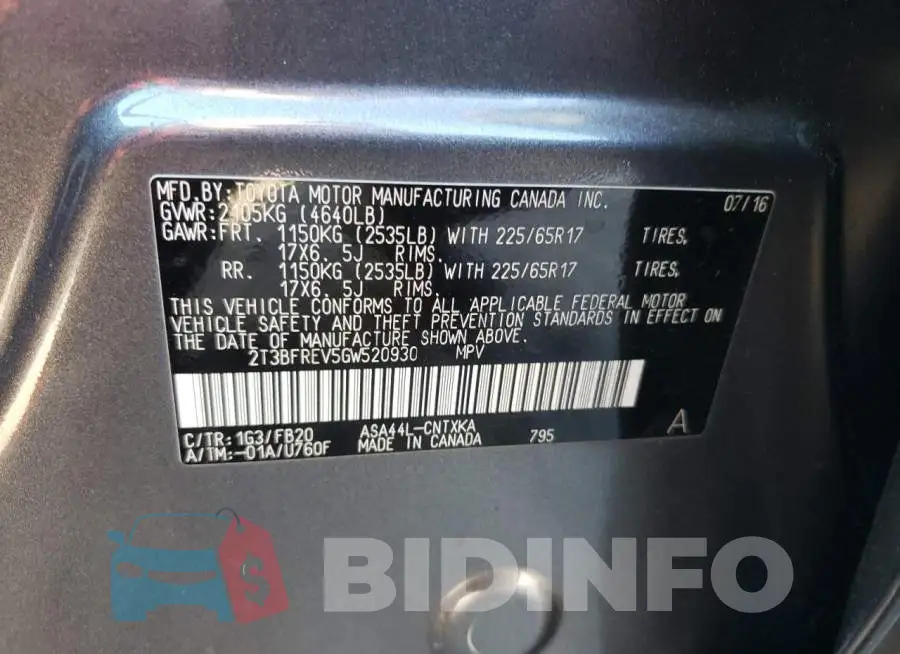 2T3BFREV5GW520930 Photo# 13