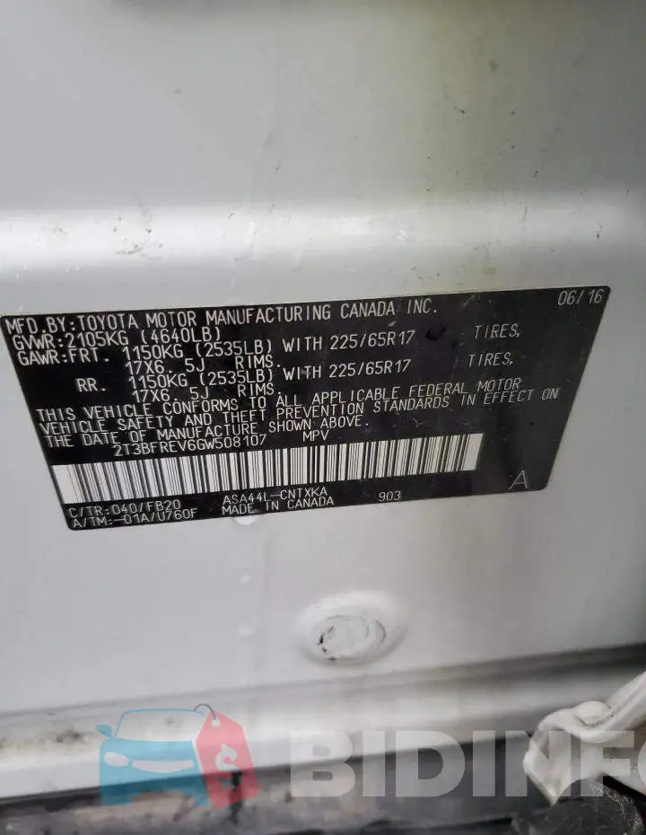 2T3BFREV6GW508107 Photo# 13