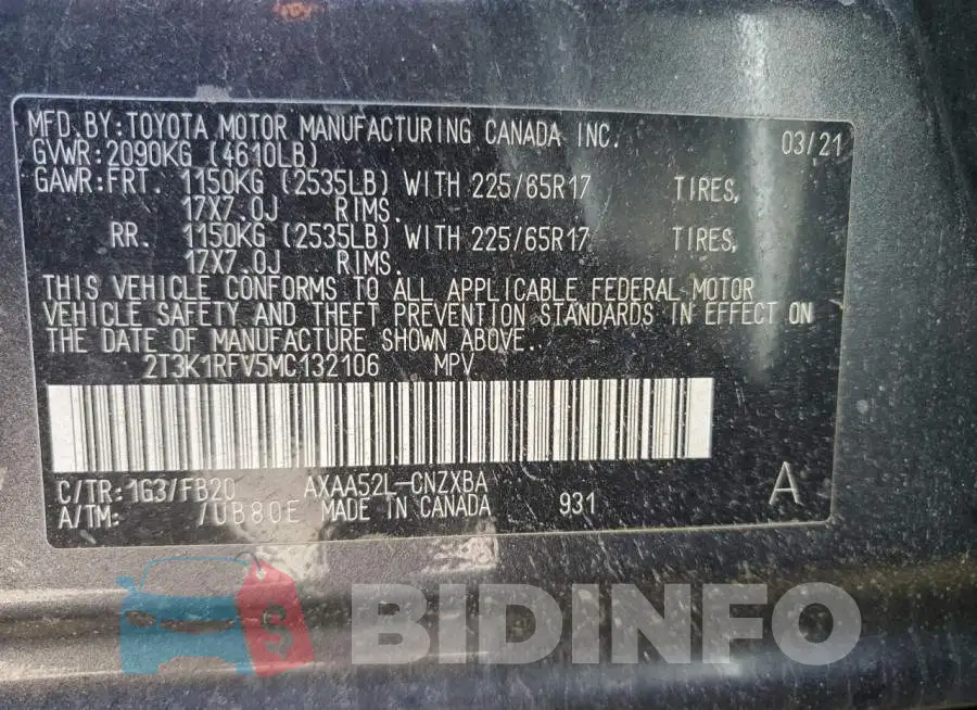 2T3K1RFV5MC132106 Photo# 12