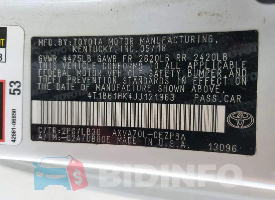 4T1B61HK4JU121963 Photo# 12