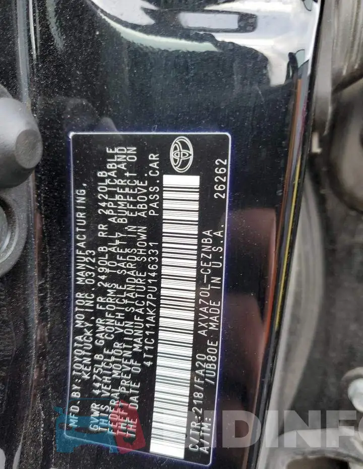 4T1C11AK7PU146331 Photo# 12