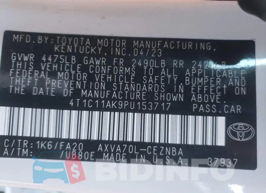 4T1C11AK9PU153717 Photo# 12