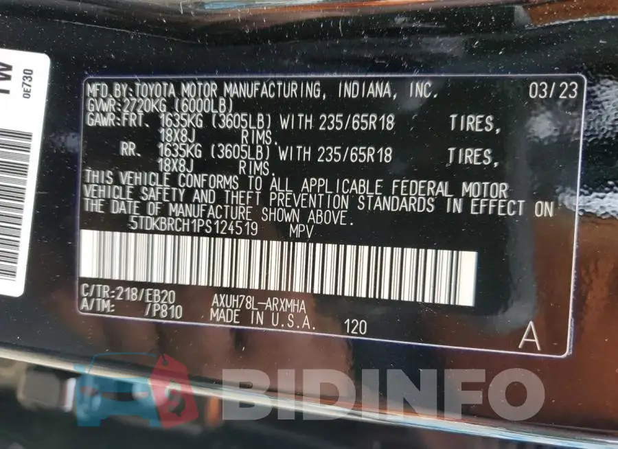 5TDKBRCH1PS124519 Photo# 12