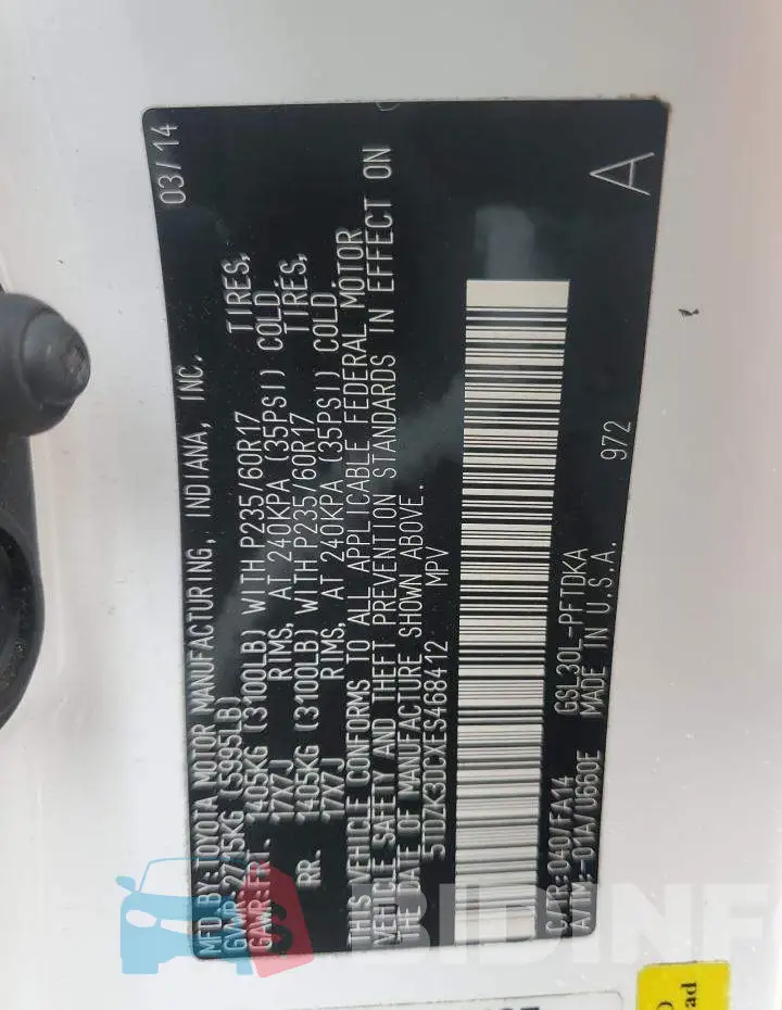 5TDZK3DCXES468412 Photo# 14