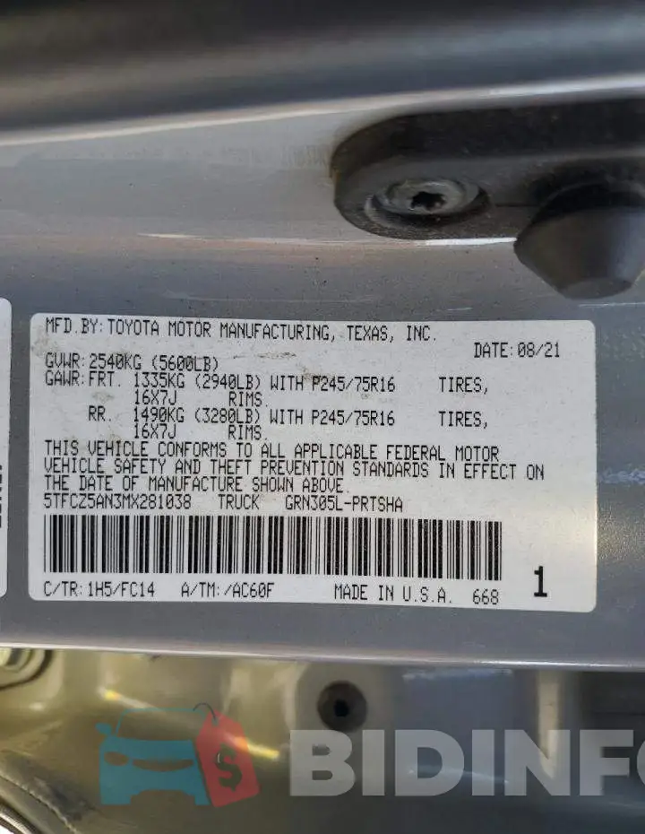 5TFCZ5AN3MX281038 Photo# 12