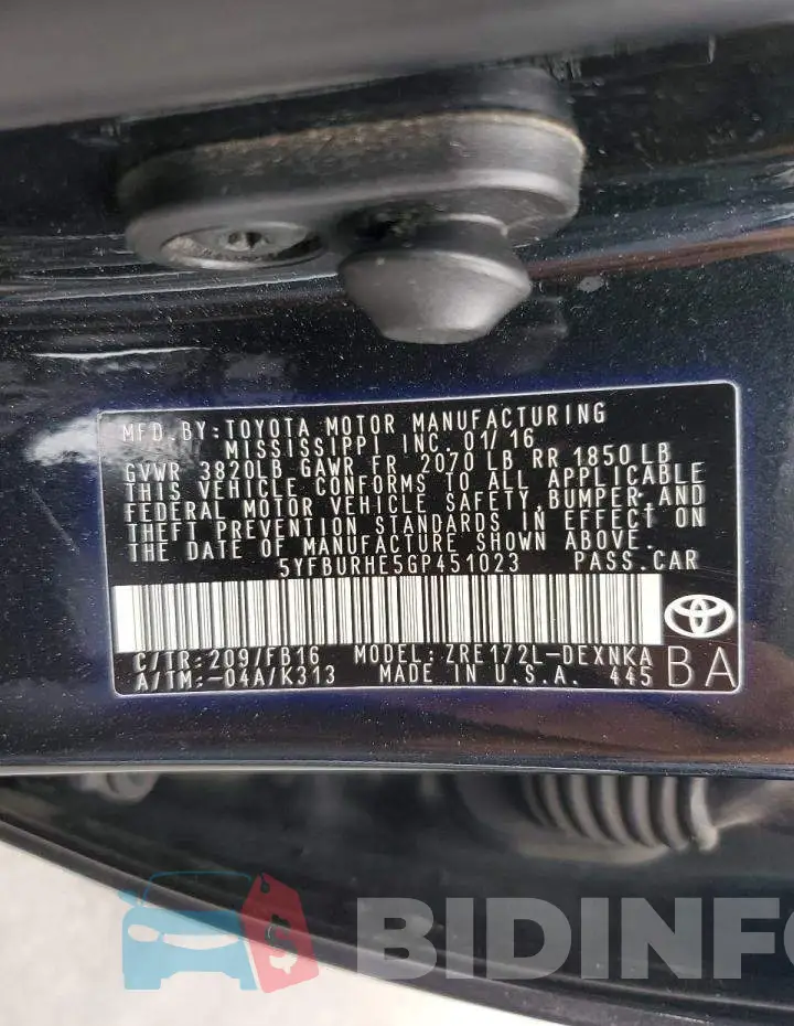 5YFBURHE5GP451023 Photo# 12