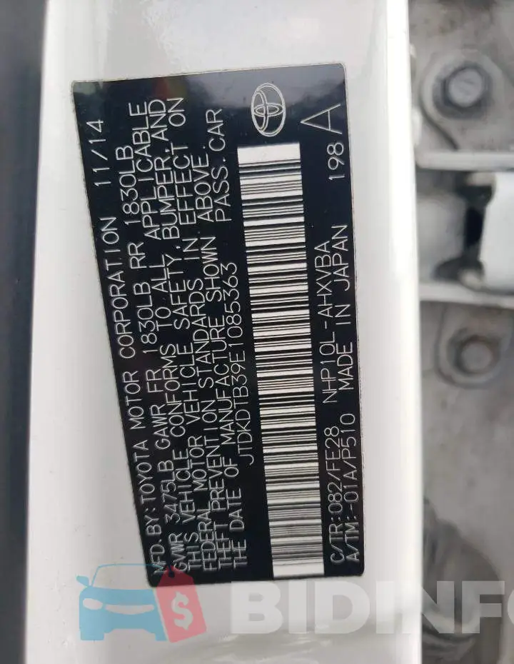 JTDKDTB39E1085363 Photo# 12