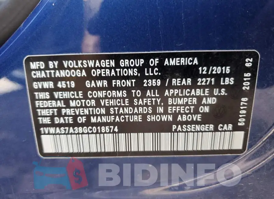1VWAS7A38GC018574 Photo# 12