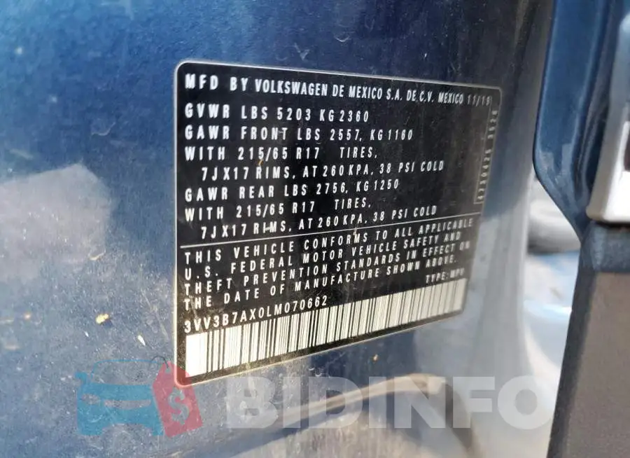 3VV3B7AX0LM070662 Photo# 13