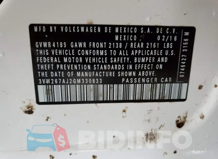3VW267AJ2GM330833 Photo# 13