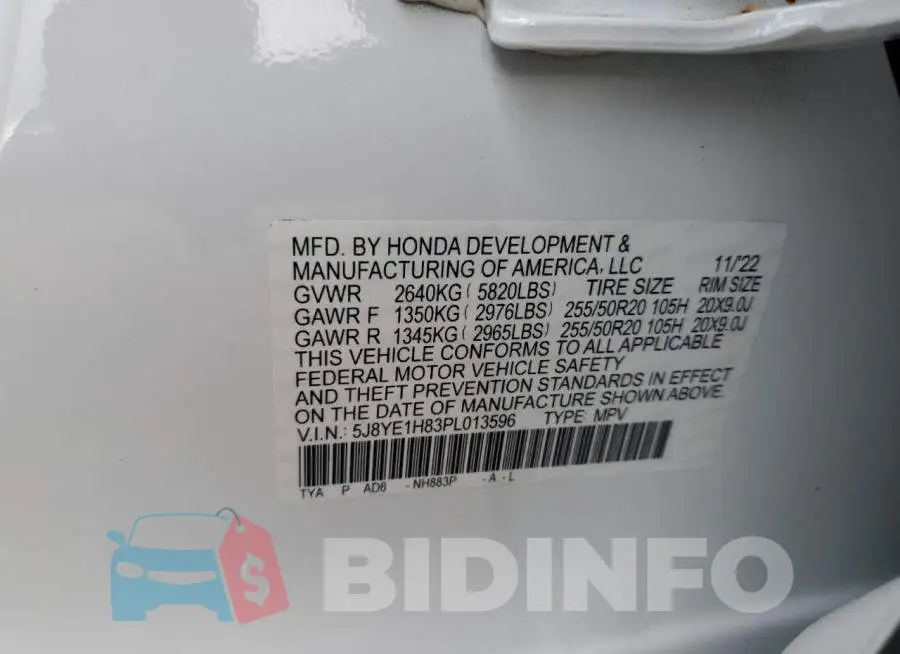5J8YE1H83PL013596 Photo# 13