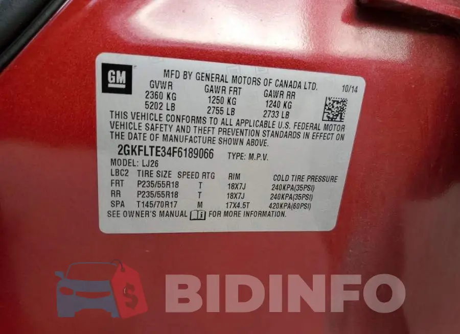 2GKFLTE34F6189066 Photo# 13