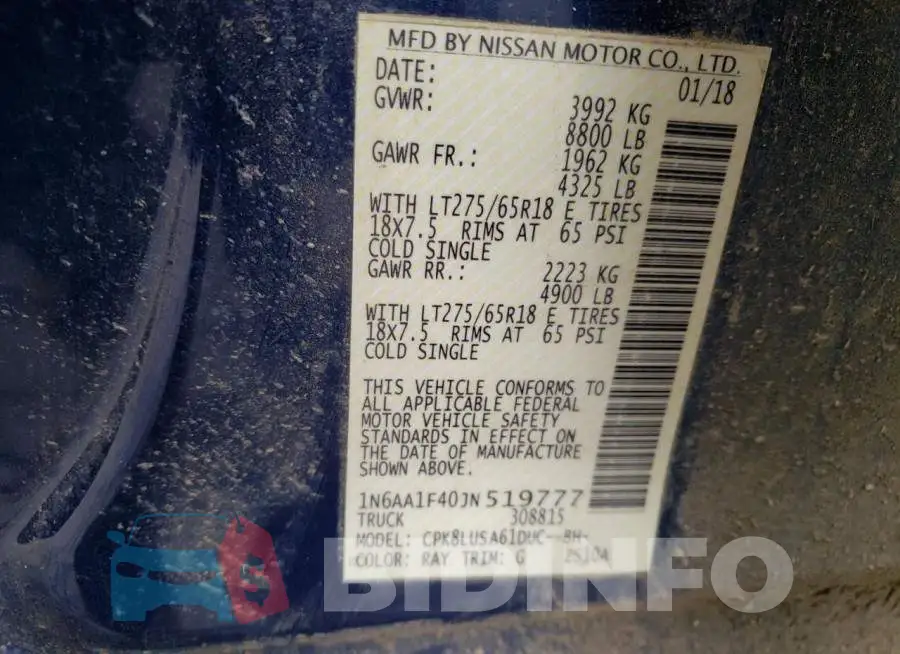 1N6AA1F40JN519777 Photo# 12