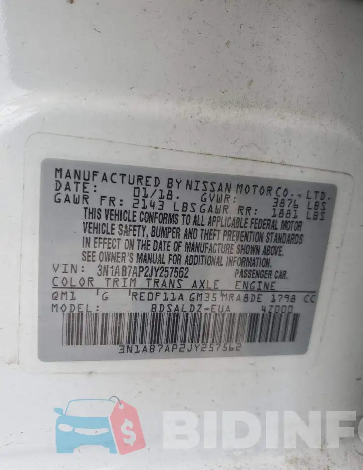 3N1AB7AP2JY257562 Photo# 13