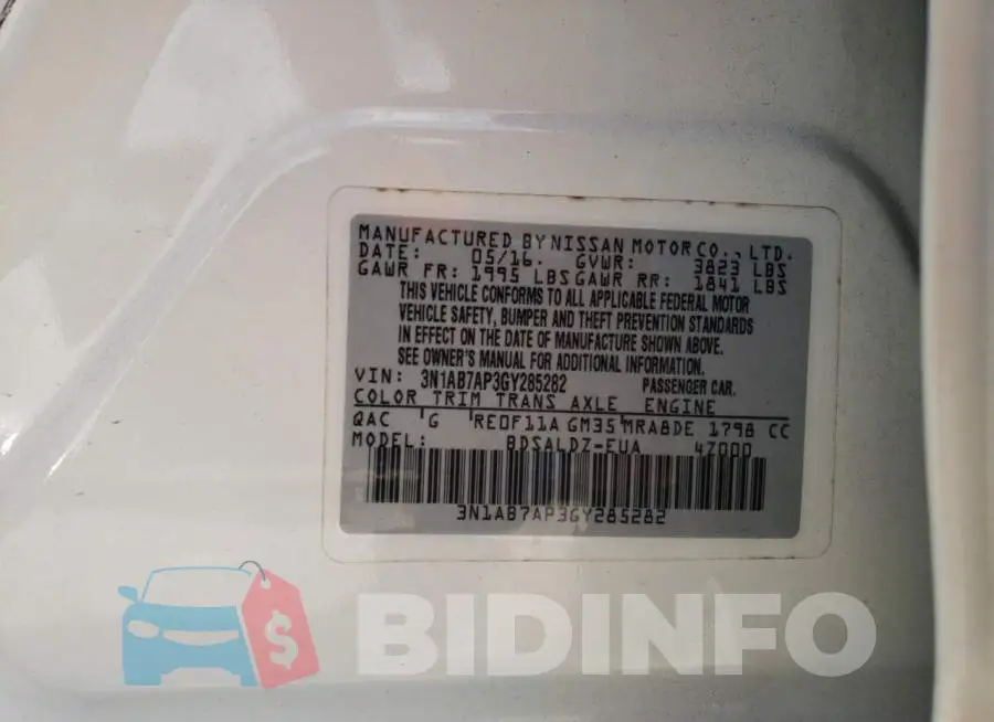 3N1AB7AP3GY285282 Photo# 13