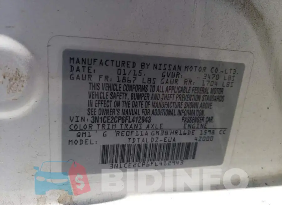3N1CE2CP6FL412943 Photo# 12