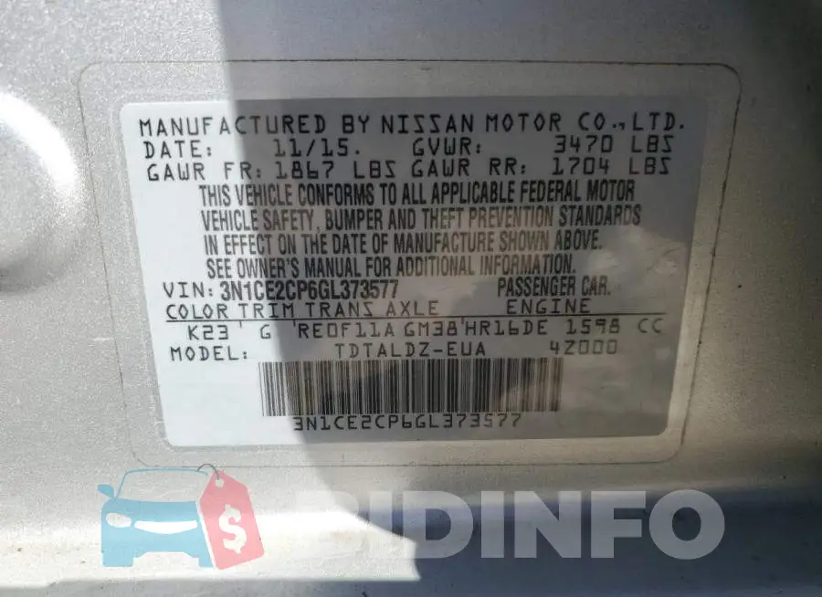3N1CE2CP6GL373577 Photo# 13