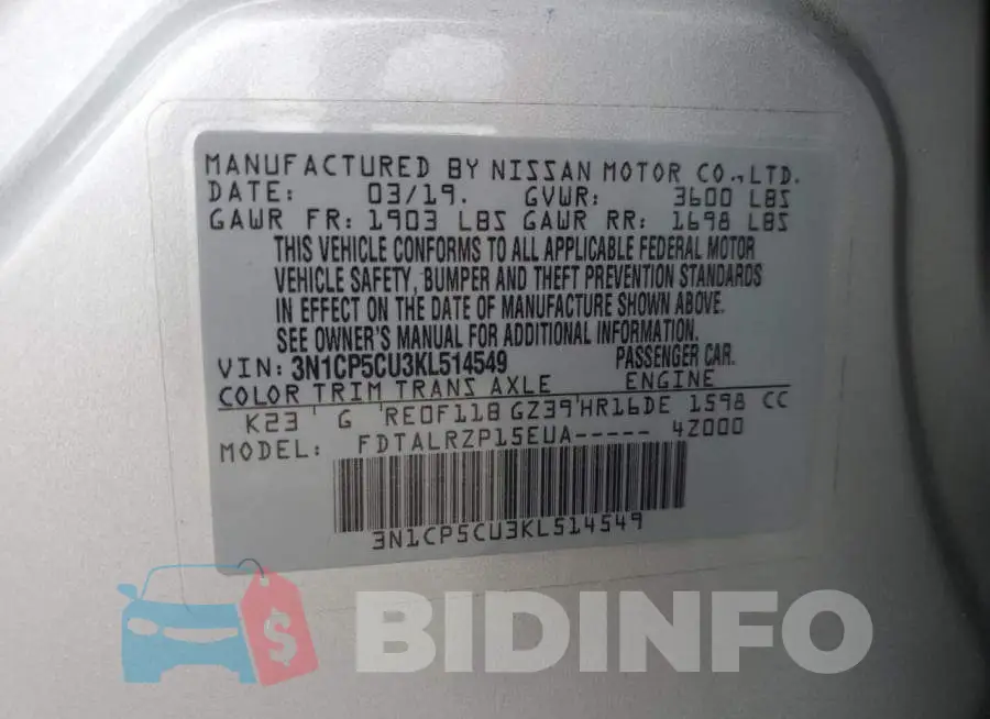 3N1CP5CU3KL514549 Photo# 12