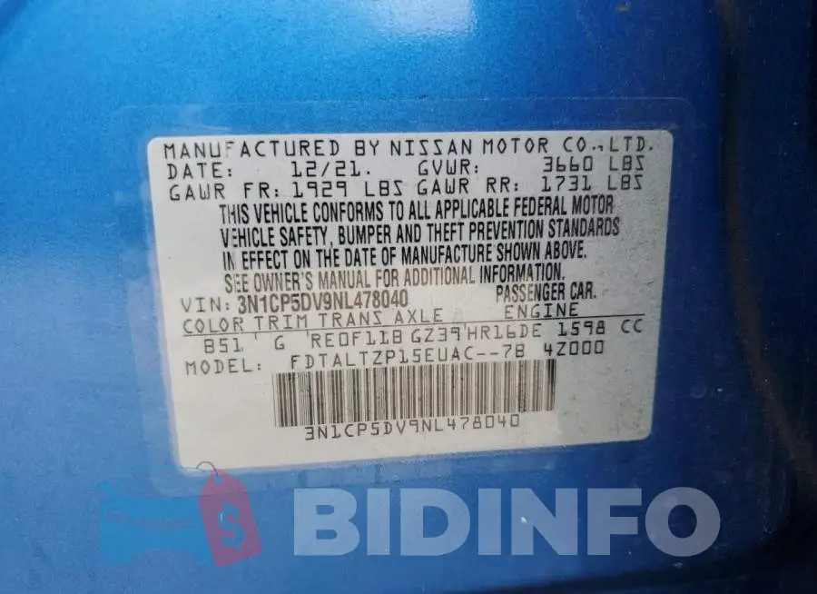 3N1CP5DV9NL478040 Photo# 12
