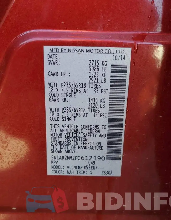 5N1AR2MM2FC612190 Photo# 13