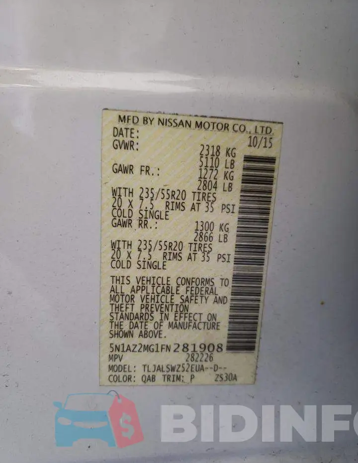 5N1AZ2MG1FN281908 Photo# 13