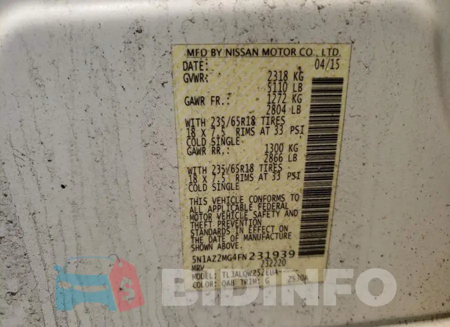 5N1AZ2MG4FN231939 Photo# 13