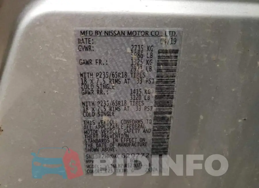 5N1DR2MM0KC629772 Photo# 12