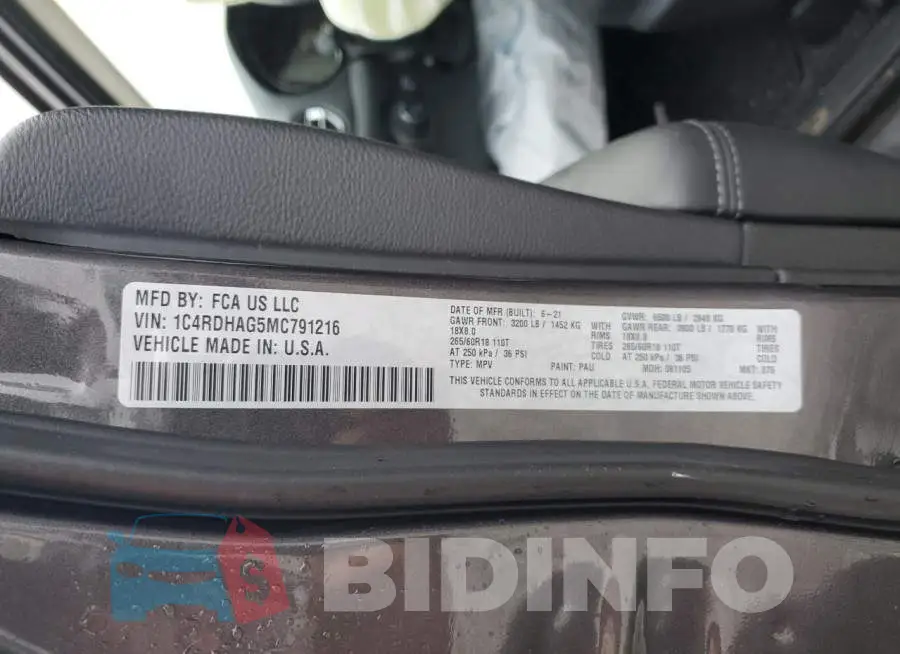1C4RDHAG5MC791216 Photo# 13