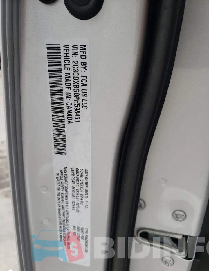 2C3CDXBG0PH598461 Photo# 12