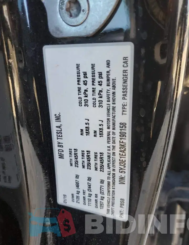 5YJ3E1EA3KF190158 Photo# 13