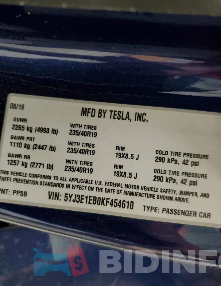 5YJ3E1EB0KF454610 Photo# 12