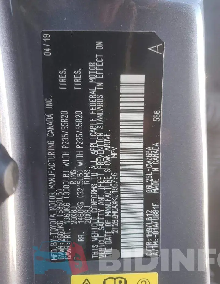 2T2BZMCAXKC195796 Photo# 14
