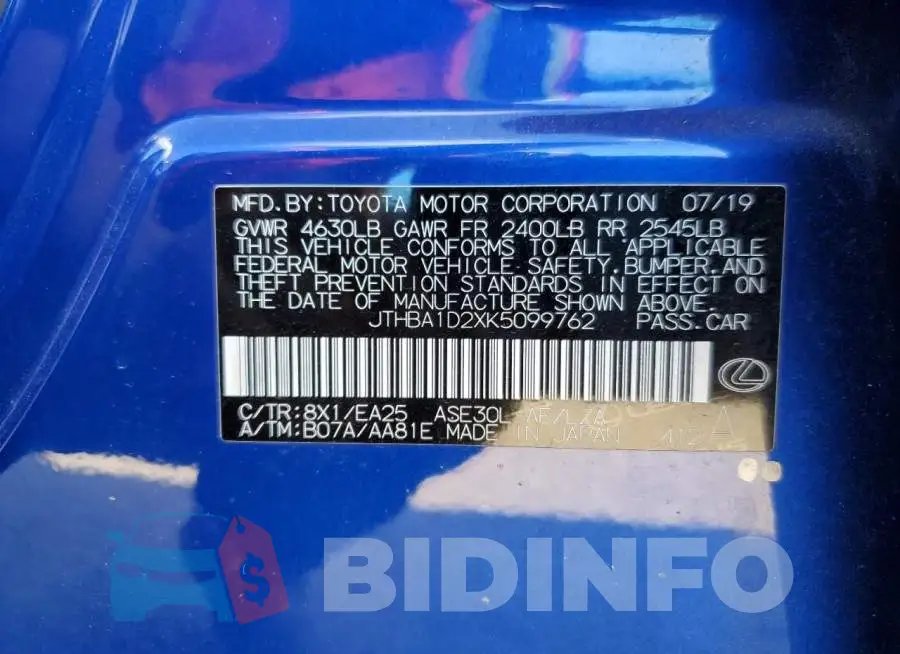 JTHBA1D2XK5099762 Photo# 12