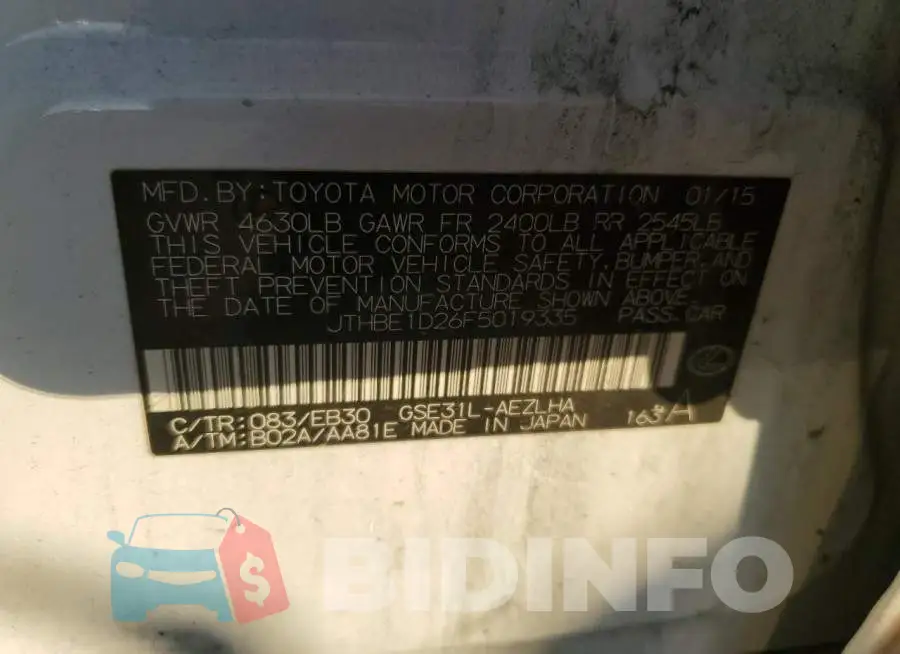 JTHBE1D26F5019335 Photo# 12