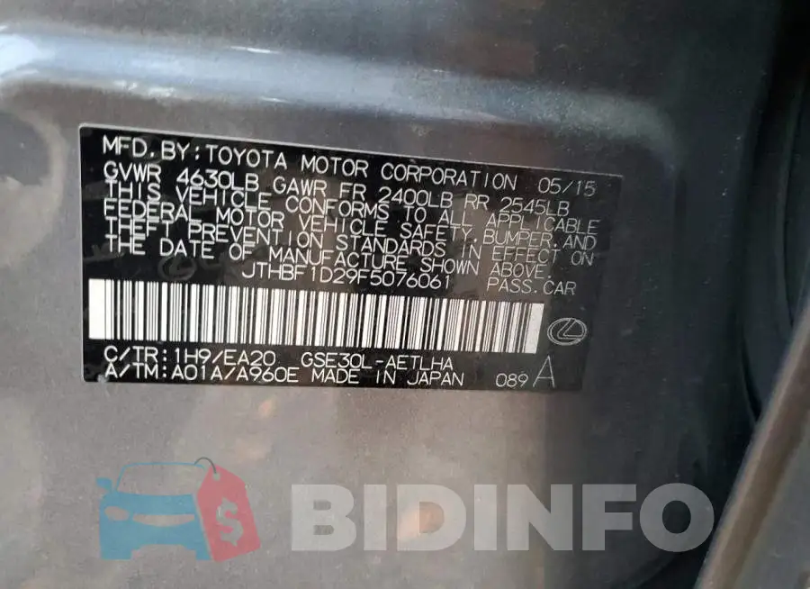 JTHBF1D29F5076061 Photo# 12