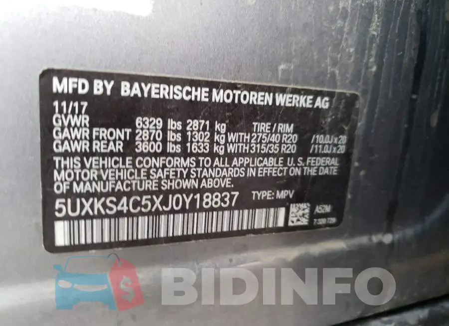 5UXKS4C5XJ0Y18837 Photo# 13